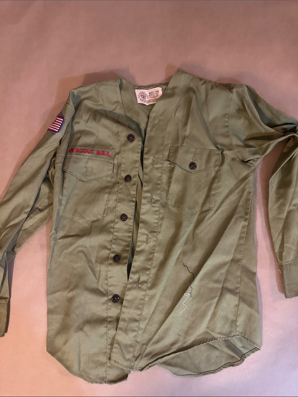 Vintage official Boy Scouts of America Green Button-Front with Patch Details